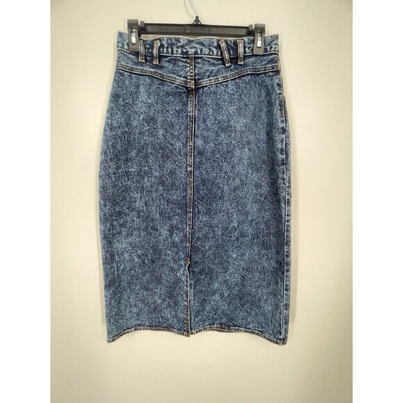 VTG Jordache 90s Denim Jean Dark Acid Wash Distressed Pencil Skirt 1st Class - Picture 10 of 13